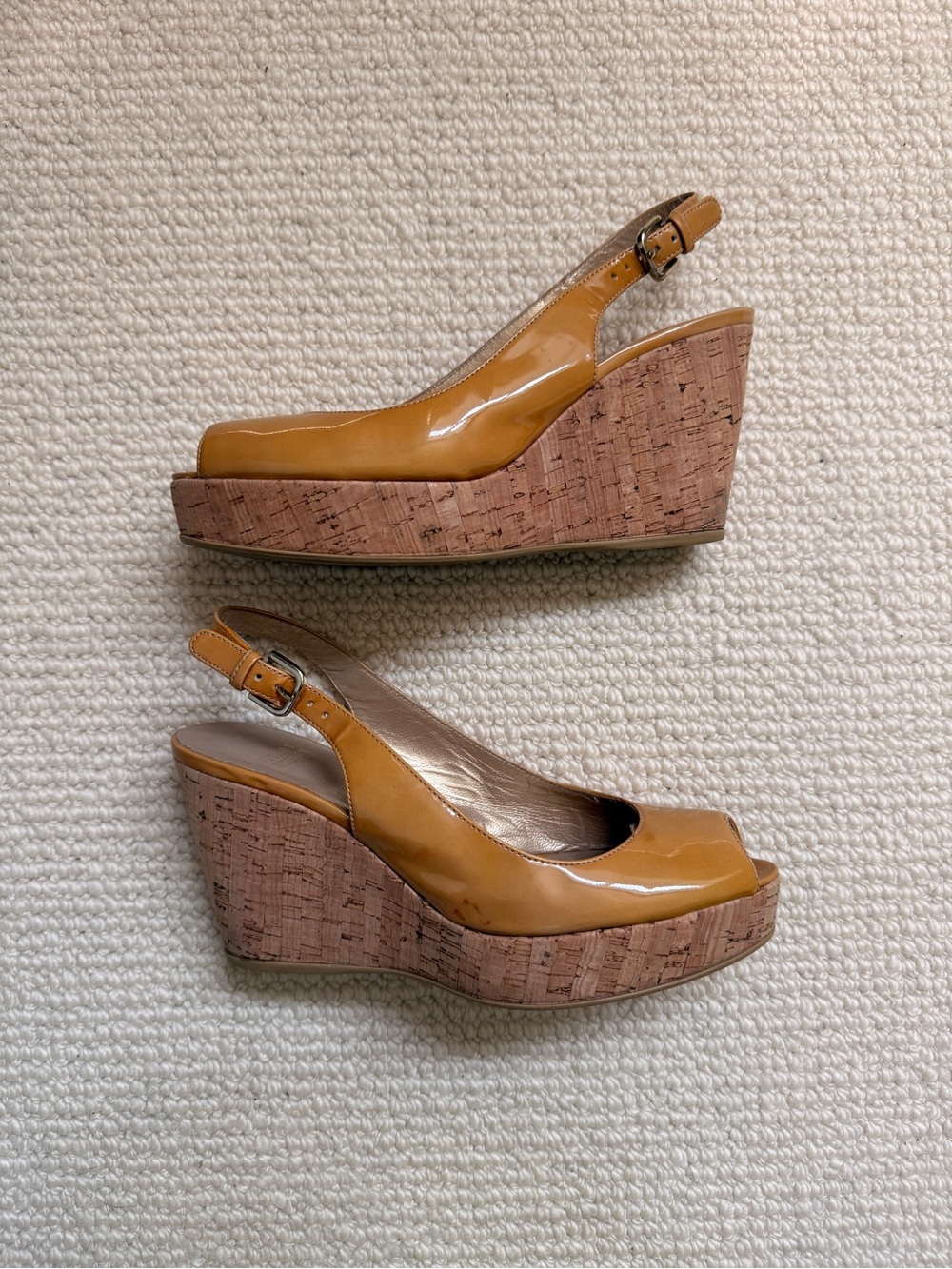 Patent Leather Cork Wedge Slingback Peep-Toe Stuart Weitzman - Picture 2 of 5